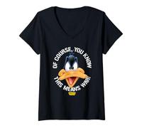 Mujer Looney Tunes Daffy Big Head This Means War Camiseta Cuello V