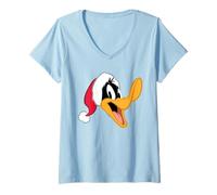 Mujer Looney Tunes Daffy Duck Santa Hat Camiseta Cuello V