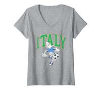 Mujer Looney Tunes Daffy Italia Soccer Futbol Camiseta Cuello V