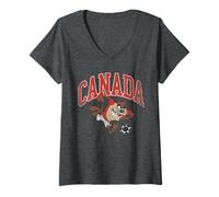 Mujer Looney Tunes Taz Canada Soccer Futbol Camiseta Cuello V