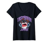 Mujer Looney Tunes Tazmanian Devil Rock Camiseta Cuello V