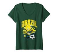 Mujer Looney Tunes Tweetie Pie Brazil Soccer Futbol Camiseta Cuello V