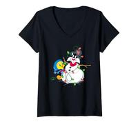 Mujer Looney Tunes Tweety and Sylvester The Snowman Christmas Camiseta Cuello V
