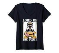 Mujer Lord Of The Lunch Cat In Box - Cuenco de comida con diseño de gato divertido Camiseta Cuello V
