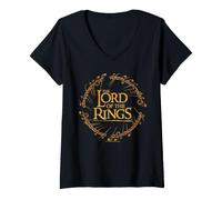 Mujer Lord of The Rings Logo Ring Script Gold Camiseta Cuello V