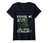 Mujer Lord & Savior Cthulhu Funny Parody Religion Camiseta Cuello V