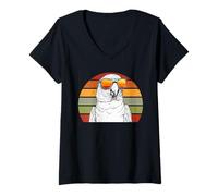 Mujer Loro Con Gafas De Sol Retro Puesta De Sol Vida Silvestre Camiseta Cuello V