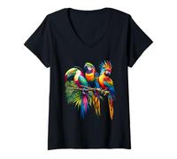 Mujer Loro Tropical Vibrante: Arte exótico y Colorido de la Vida Silvestre Camiseta Cuello V