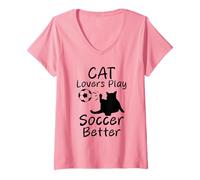 Mujer Los Amantes de los Gatos juegan al fútbol Mejor Gatos Divertidos Camiseta Cuello V
