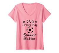 Mujer Los Amantes de los Perros juegan al fútbol Mejor Humor Perros Camiseta Cuello V