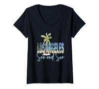 Mujer Los Angeles California Retro Sunset Beach Camiseta Cuello V