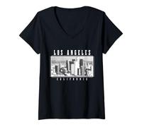 Mujer Los Angeles California Vintage LA Skyline USA América Camiseta Cuello V