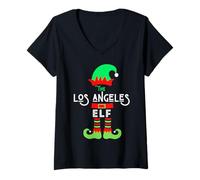 Mujer Los Angeles Elf Funny LA Ugly Christmas Suéteres Hombres Mujeres Camiseta Cuello V