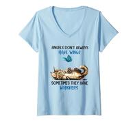 Mujer Los ángeles no siempre tienen alas a veces tienen bigotes Camiseta Cuello V