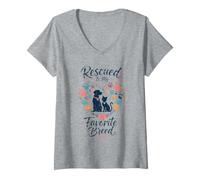 Mujer Los Animales Rescatados Son Mis Favoritos Amante Perros Camiseta Cuello V