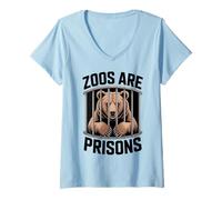 Mujer Los Anti zoológicos Son prisiones Bear Animal Liberation Declaración Camiseta Cuello V