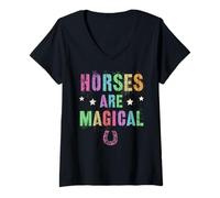 Mujer LOS Bonitos Caballos Son MÁGICOS: Equestrian Farm Cowgirl Gallop Team Camiseta Cuello V