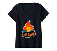 Mujer Los Cabos México Puesta del Sol Océano Paisaje Dentro Un Camiseta Cuello V