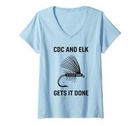 Mujer Los CDC y Elk Gets It Done Fishing Quote Fly Tiers Camiseta Cuello V