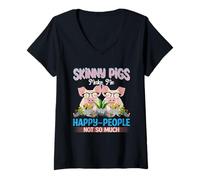 Mujer Los Cerdos Flacos me Hacen Feliz, la Gente no Tanto Camiseta Cuello V