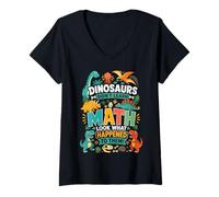 Mujer Los Dinosaurios odian Las matemáticas Miran lo Que Les pasó Camiseta Cuello V