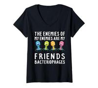 Mujer Los enemigos de mis enemigos son mis amigos Bacteriófago divertido Camiseta Cuello V
