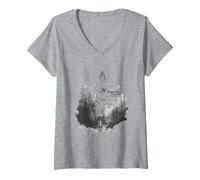 Mujer Los entusiastas de la Pluma estilográfica diseñan Arte de Bosque y Plumas Camiseta Cuello V