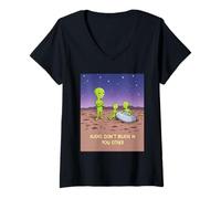 Mujer Los Extraterrestres no creen en ti ni Extraterrestre Divertido Camiseta Cuello V
