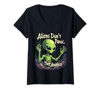 Mujer Los Extraterrestres no entran en pánico, analizan la Ropa de lógica Espacial Camiseta Cuello V