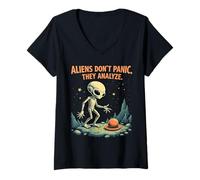 Mujer Los Extraterrestres no entran en pánico, analizan la Ropa de lógica Espacial Camiseta Cuello V