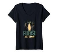 Mujer Los extraterrestres solo quieren Bitcoin - UFO Crypto Meme Camiseta Cuello V