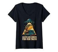Mujer Los Extraterrestres Vienen por Nuestro Humor OVNI Tacos Camiseta Cuello V