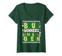 Mujer Los ganadores de Green Field Day Team Bruh Visten a un Estudiante Maestro Verde Camiseta Cuello V