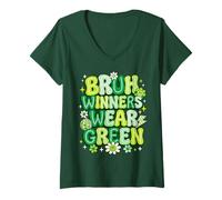 Mujer Los ganadores de Green Field Day Team Bruh Visten a un Estudiante Maestro Verde Camiseta Cuello V