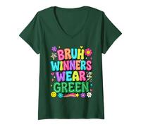 Mujer Los ganadores de Green Field Day Team Bruh Visten a un Estudiante Maestro Verde Camiseta Cuello V