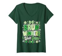 Mujer Los ganadores de Green Field Day Team Bruh Visten a un Estudiante Maestro Verde Camiseta Cuello V