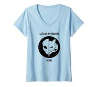 Mujer Los Gatos Son mis alienígenas Favoritos (Cat Alien Graphic) Camiseta Cuello V