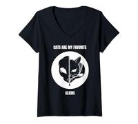 Mujer Los Gatos Son mis alienígenas Favoritos Funny Alien Cat Declaración Camiseta Cuello V