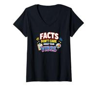Mujer Los Hechos no se preocupan por su Humor impulsado por los Datos de Vibes Camiseta Cuello V