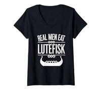 Mujer Los Hombres de Verdad comen lutefico Camiseta Cuello V
