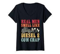 Mujer Los Hombres de Verdad de Funny Farmer huelen a Diesel y a un Tractor de Basura de Vaca Camiseta Cuello V