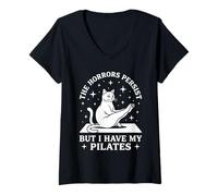 Mujer Los horrores persisten Pero Tengo mi Gato Divertido de Pilates Camiseta Cuello V