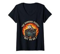 Mujer Los horrores persisten, Pero yo también lo Hago Divertido Fuego del contenedor de Basura de zarigüeya Camiseta Cuello V