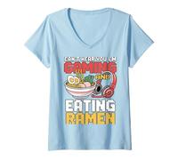 Mujer Los Juegos no Pueden oírte Jugar y Comer Ramen Retro Gamer Camiseta Cuello V
