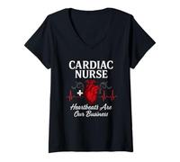 Mujer Los latidos cardíacos de la enfermera cardíaca son nuestro profesional de negocios Camiseta Cuello V