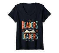 Mujer Los lectores Son líderes El Conocimiento Motivacional es una Cita de Poder Camiseta Cuello V