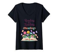 Mujer Los lectores Son líderes Leyendo Amantes de los Libros Maestras Mujeres Niños Camiseta Cuello V