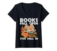 Mujer Los libros se abren Te caes en - camiseta para ávidos lectores eruditos Camiseta Cuello V