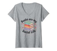 Mujer Los Libros Son mi Vida Social Amante de los Libros Bibliófilo Retro Camiseta Cuello V