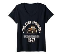 Mujer Los Mejores Agricultores Nacieron en 1947 Regalo de cumpleaños de los años 40 Camiseta Cuello V